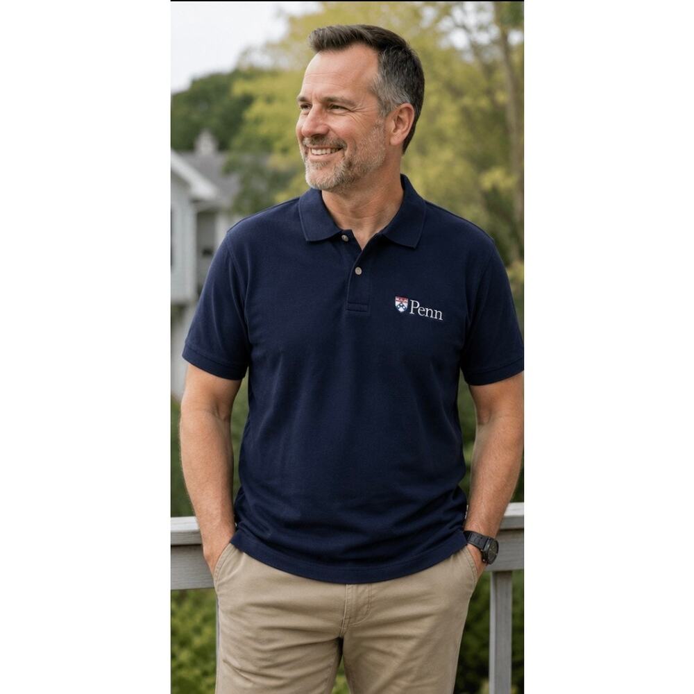 NWT Club Colors University of Pennsylvania Embroidered Polo Shirt Size L Navy